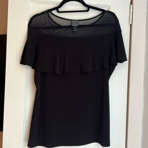 Clara sun woo black top size large sleeveless with mesh ballet style neck